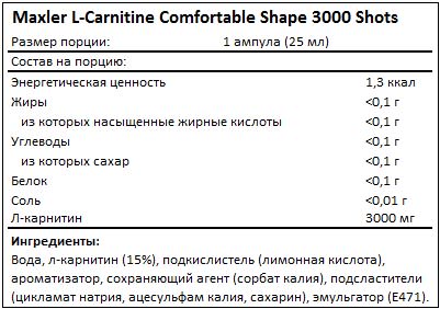 Maxler - L-Carnitine Comfortable Shape 3000 Shots (20 amp х 25ml)